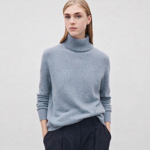 COS 100% Cashmere High-Neck Sweater BlueXSNWT